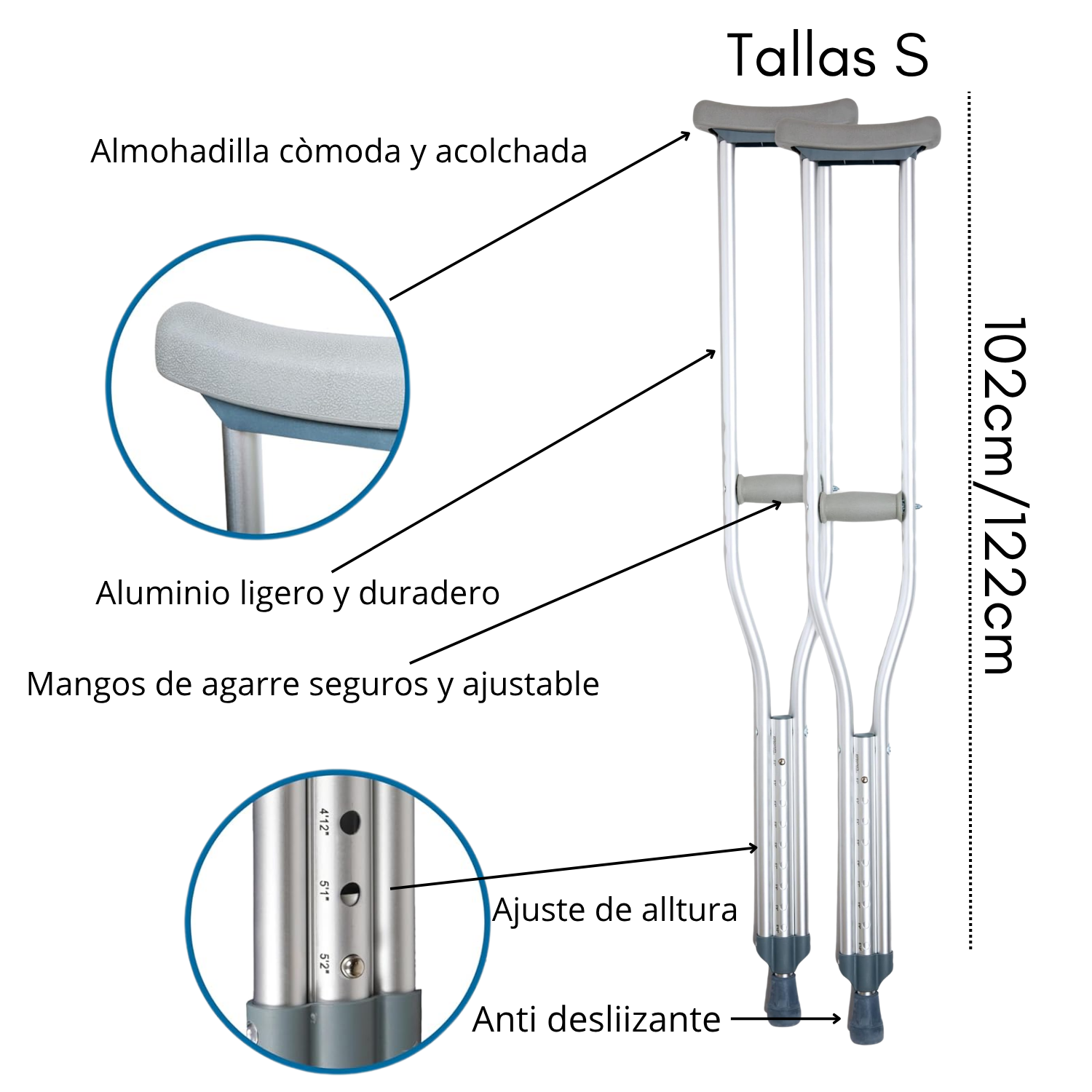 MULETA ORTOPEDICA AXILAR (PAR)-GRIS TALLA S - Imagen 2